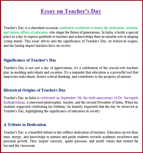 essay about teachers day 500 words